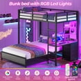 thumbnail image 3 of Afuhokles Twin Over Full Bunk Bed with Desk, Bunk Beds with Charging Station and Led Lights, Storage Drawers and Shelves, Gray, 3 of 9