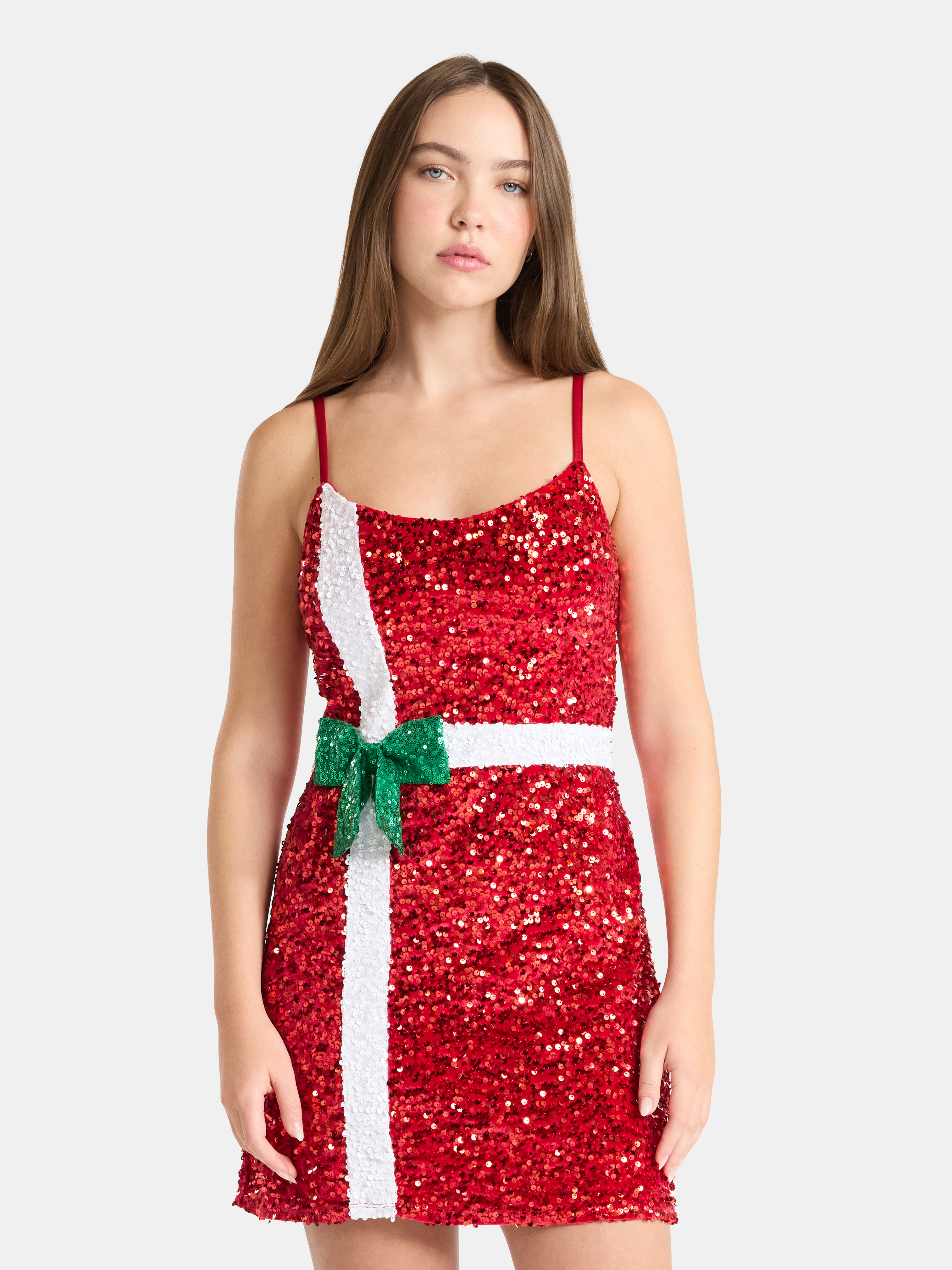 No Boundaries Off The Shoulder Christmas Holiday Dress with Faux Fur,  Women's