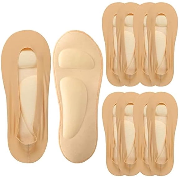 Eryueer 4 Pairs Arch Support Socks for Women No Show Liner Socks 3D Padded Nylon Stockings Sponge Cushion Non Slip Massage(Light Skin,Medium)