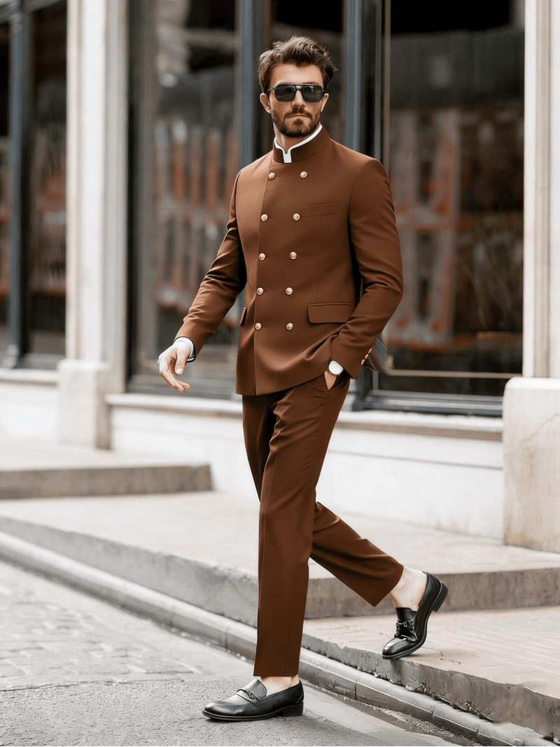 Men's Suit Chinese Tunic Suits 2 Piece Slim Fit Traditional Uniform for Wedding Groomsmen Prom 3XL