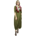 thumbnail image 5 of Bimba Women's Cowl Drape Maxi Olive Green Dress With Printed Tassel Scarf-8, 5 of 5