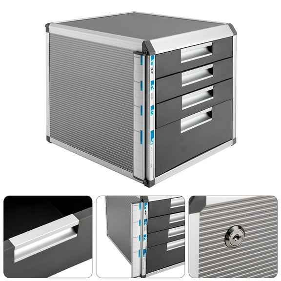 4-Drawer Locking File Cabinet, Desktop Letter Size Storage Organizer with Key for Home Office, Grey & Silver