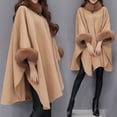 thumbnail image 3 of comerut Women Cape Coat Solid Color Faux Fur Collar Autumn Winter Warm Loose-fitting Mid-length Poncho Coat for Daily Wear, 3 of 8