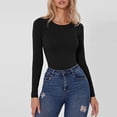 thumbnail image 4 of COMVALUE Long Sleeve Bodysuits for Women Crew Round Neck Basic Stretchy Slim Fit Body Suit Tops 2026 (Black, M), 4 of 6
