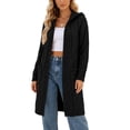 thumbnail image 2 of Otvok Women Hooded Cable Knit Long Cardigan, Open Front Long Sleeve Maxi Length Loose Sweater Coat with Side Pockets, 2 of 7