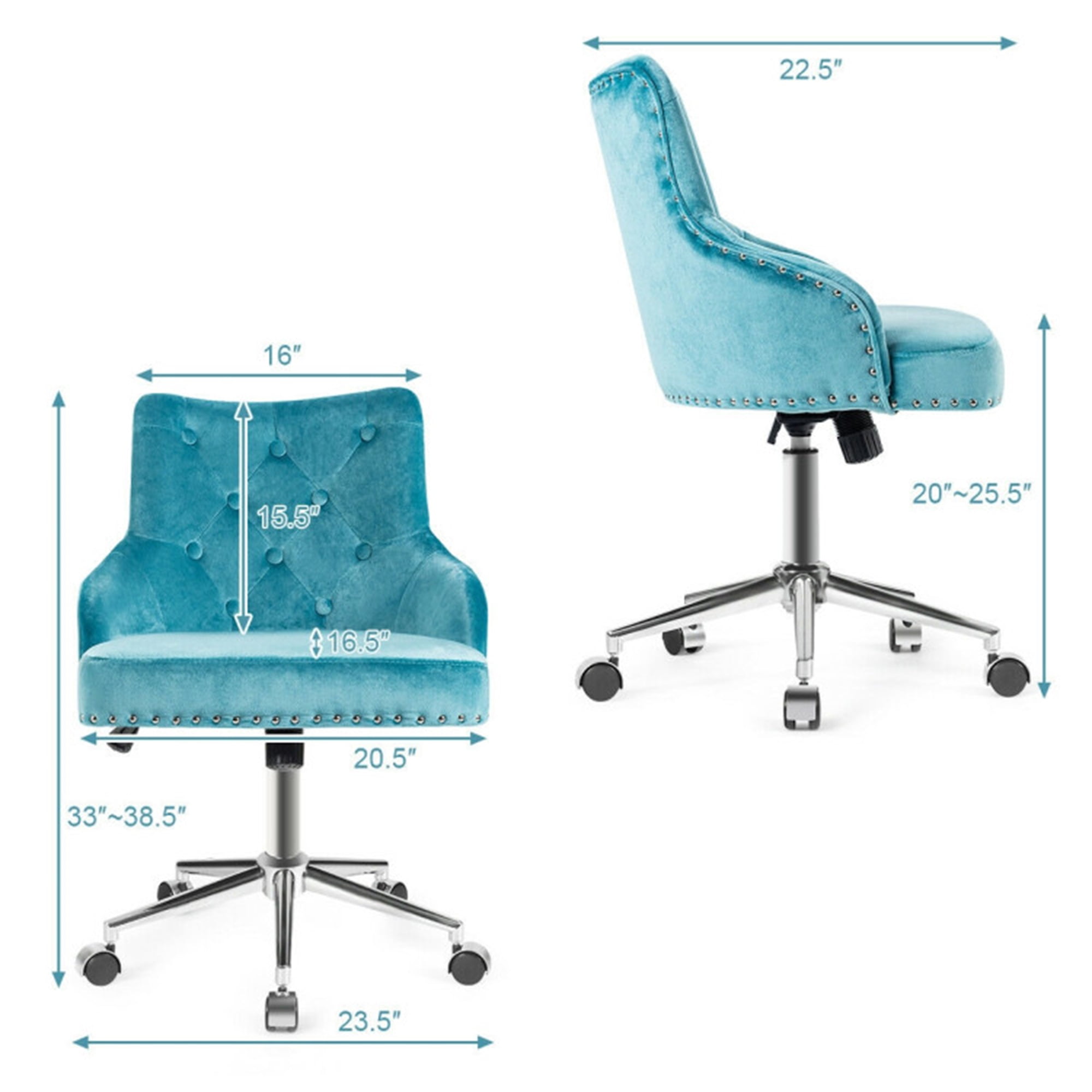 Demi Bonn Tufted Upholstered Swivel Computer Desk Chair with Nailed for Home, Bedroom, Study, Rolling Work Computer Office Chair, Turquoise