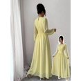 thumbnail image 4 of Light Yellow Womens Elegant Chiffon Ruched Round Neck Long Sleeve Maxi Dress For Summer Picnic Holiday, 4 of 7
