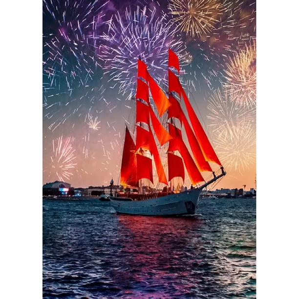 Pintura de diamante (DE1496) Velero 5D DIY Mosaico cuadrado Artesanía hecha a mano 20X30cm Rojo Hugtrwg Para estrenar