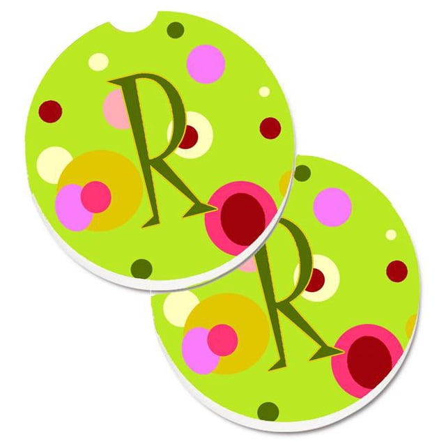 Carolines Treasures CJ1010-RCARC Lettre R Monogramme Vert Citron Ensemble de 2 Tasses Porte-Auto Sous-Verre