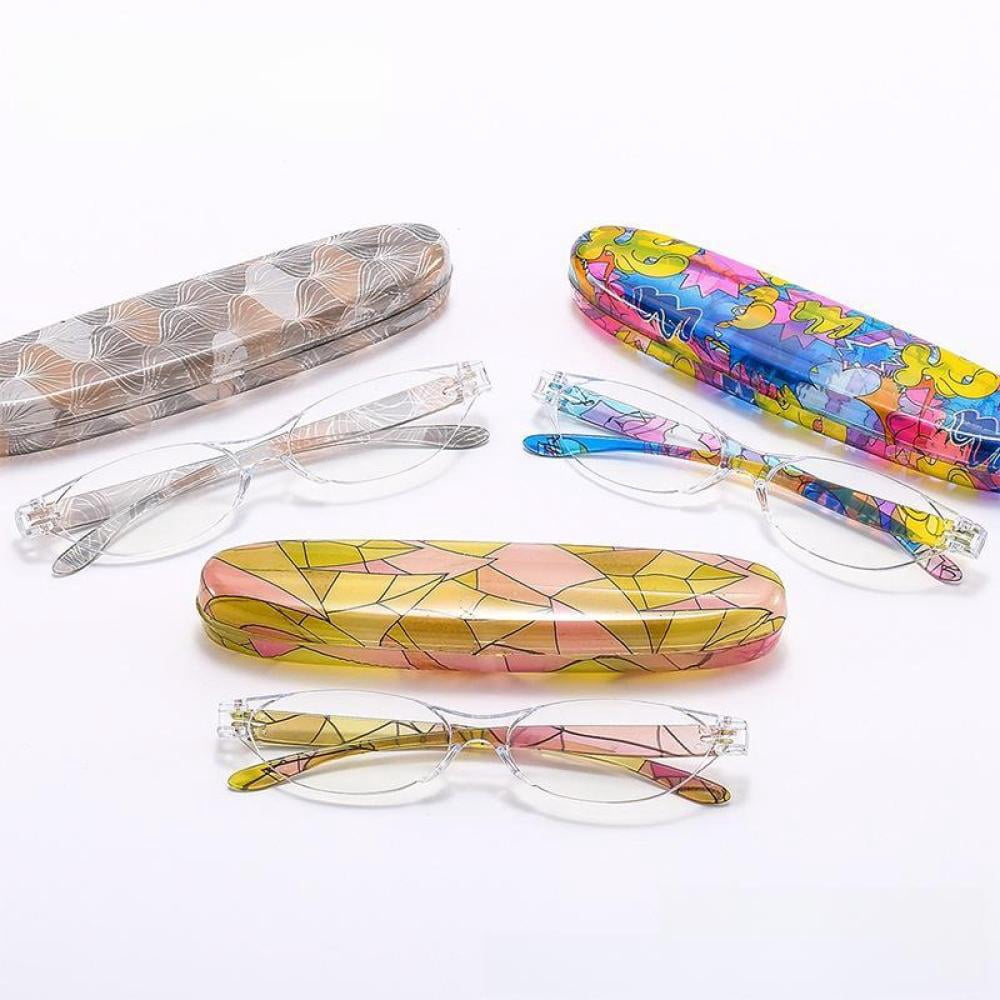 3 Pairs of Oval Clear Frame Anti-Blue Light Reading Glasses for Women Printed Ultralight Presbyopia Glasses Plastic Readers +4.00 with Case