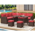 thumbnail image 1 of U-MAX 7-Piece Wicker Patio Set with Dining Table, Outdoor Sectional Sofa, Brown & Red, 1 of 10