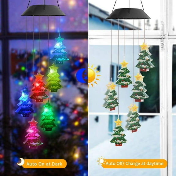 Uxgjfwu Solar Wind Chime Christmas Decor, Outdoor Garden Hanging Pendant with LED Lights for Holiday
