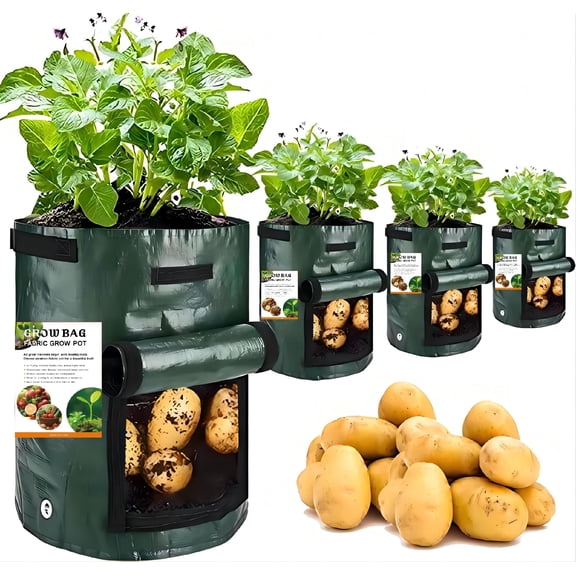 AMAXUN 10 Gallon Garden Potato Grow Bags with Flap and Handles Aeration Fabric Pots Heavy Duty Vegetable Planter Bag for Tomato, Fruits Green(2Pack)