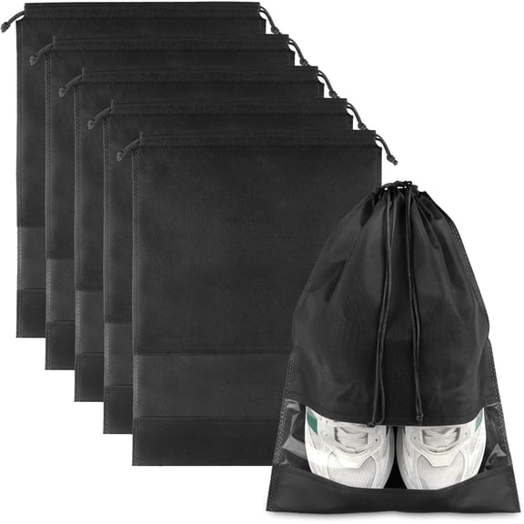 5-Pack Large Travel Shoe Bags with Clear Window - Drawstring Non-Woven Shoe Storage Organizers for Men & Women, Fits Shoes Up to Size 13