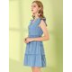 thumbnail image 4 of Vestido Escalonado Sin Mangas Allegra K Cuello V Botón Abajo para Mujer Azul Polvoriento S, 4 of 6