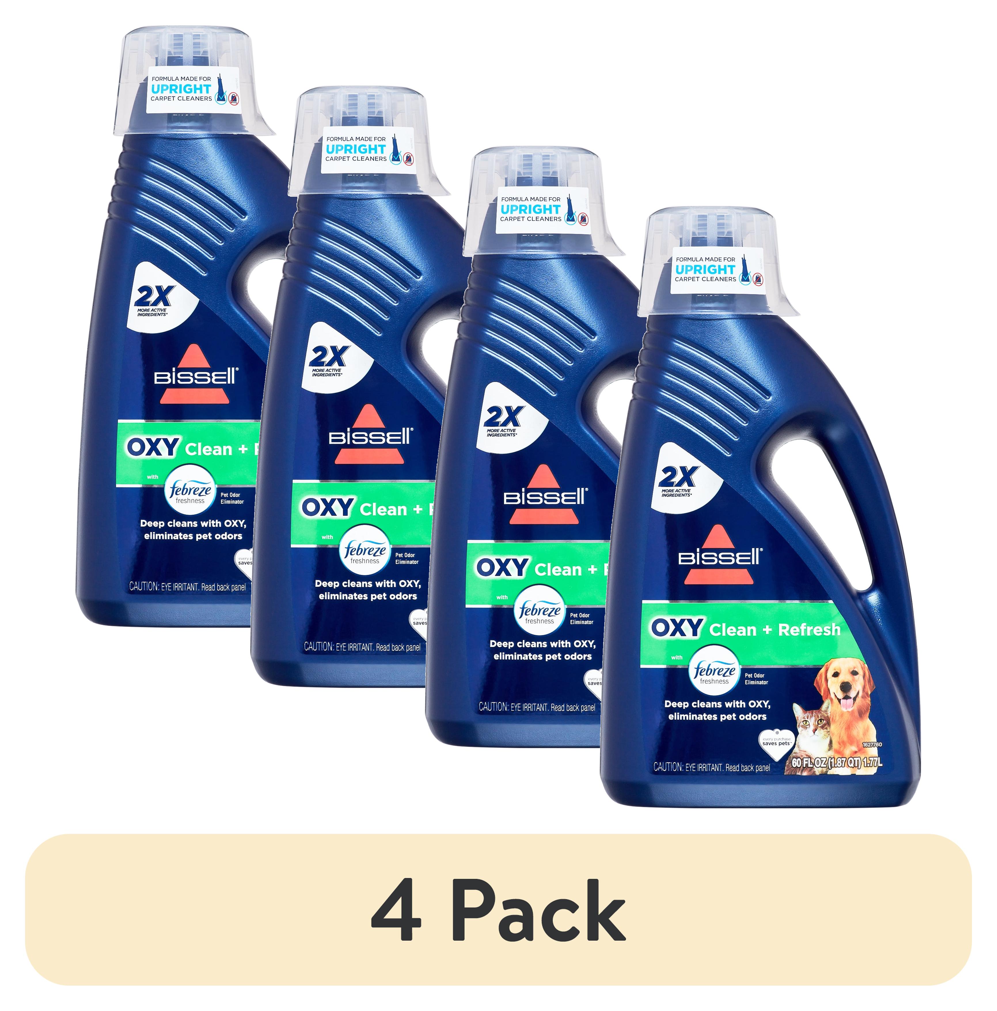 (4 pack) BISSELL OXY Clean + Refresh with Febreze Carpet Cleaning Solution, Fresh Scent, Best Paired with Upright Deep Cleaners, Deep Cleans with Oxy, Eliminates Pet Odors, 5959W, 60 oz