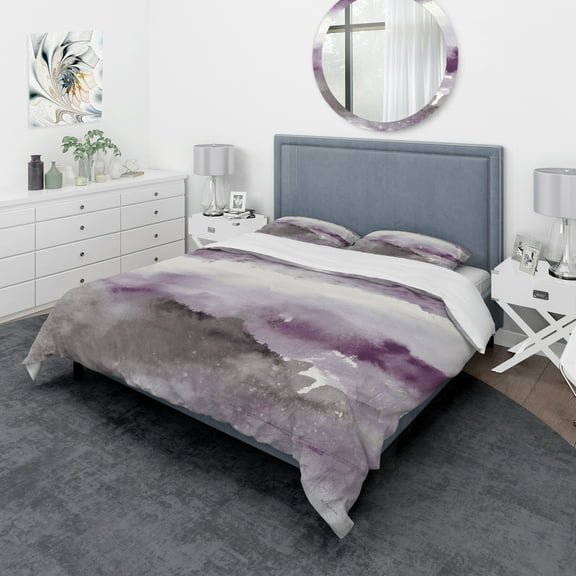 Designart 'Midnight at the Lake III Amethyst and Grey' Geometric Duvet Cover Set