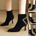 thumbnail image 4 of Kitten Heels Ankle Boots for Women Fashion Suede Glitter Rhinestone Pointed Toe Zipper Dress Booties, 4 of 7