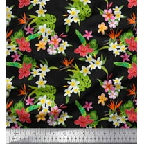 Soimoi Cotton Duck Fabric Monstera Leaves & Plumeria Floral Printed Craft Fabric by The Yard 42 Inch Wide