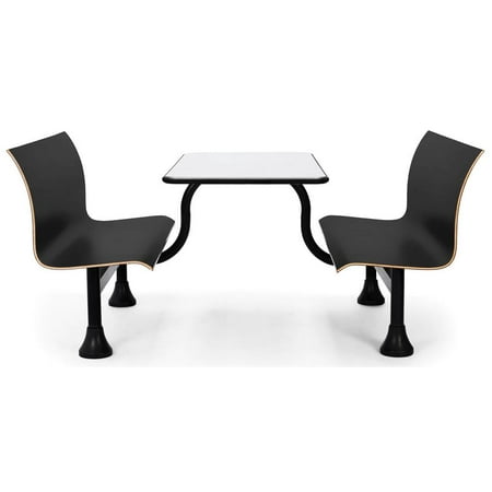 Model 1006M Retro Bench Table with Center Support, 24" Stainless Steel Top, Black Seats