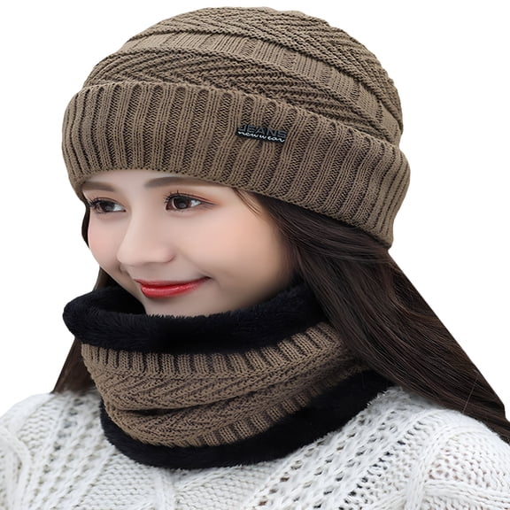 TELOLY Winter Fleece Caps Scarf Sets Knitted Ski Bomber Beanie Earflap Hats