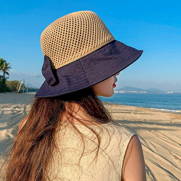 Xcllwhy Retro Brim & Bow Summer Hat, Sun Hat Womens Packable for Travel,  Straw Sun Hats for Women Uv Protection Beach, Foldable Beach Summer Wide  Brim (Black) : : Fashion