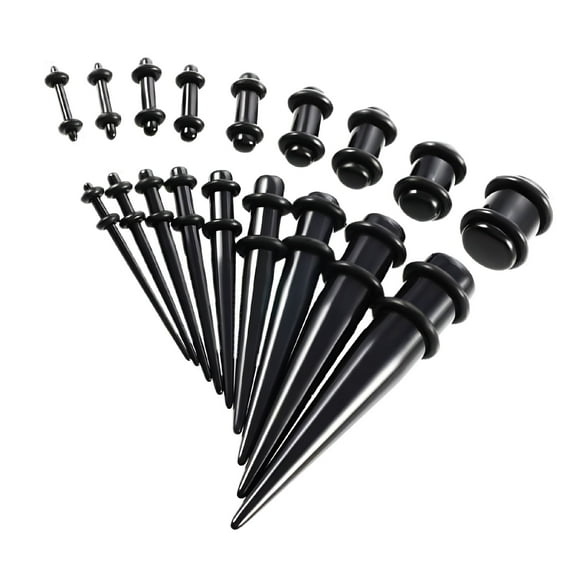DESIGNICE 18Pcs Gauge Tapers And Acrylic Tunnels Ear Stretching Set for Women Men - Black, 14g-00g