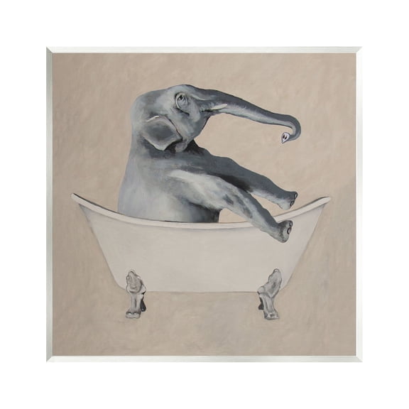 Stupell Industries Beige Elephant Bathroom Tub Animals & Insects Painting Unframed Art Print Wall Art
