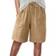 thumbnail image 1 of Pantalones cortos de lino de mujer hasta la rodilla y pierna ancha: pantalones de verano de cintura alta para la playa, cintura elástica, pantalones cortos informales para vacaciones con corte holgado, 1 of 5