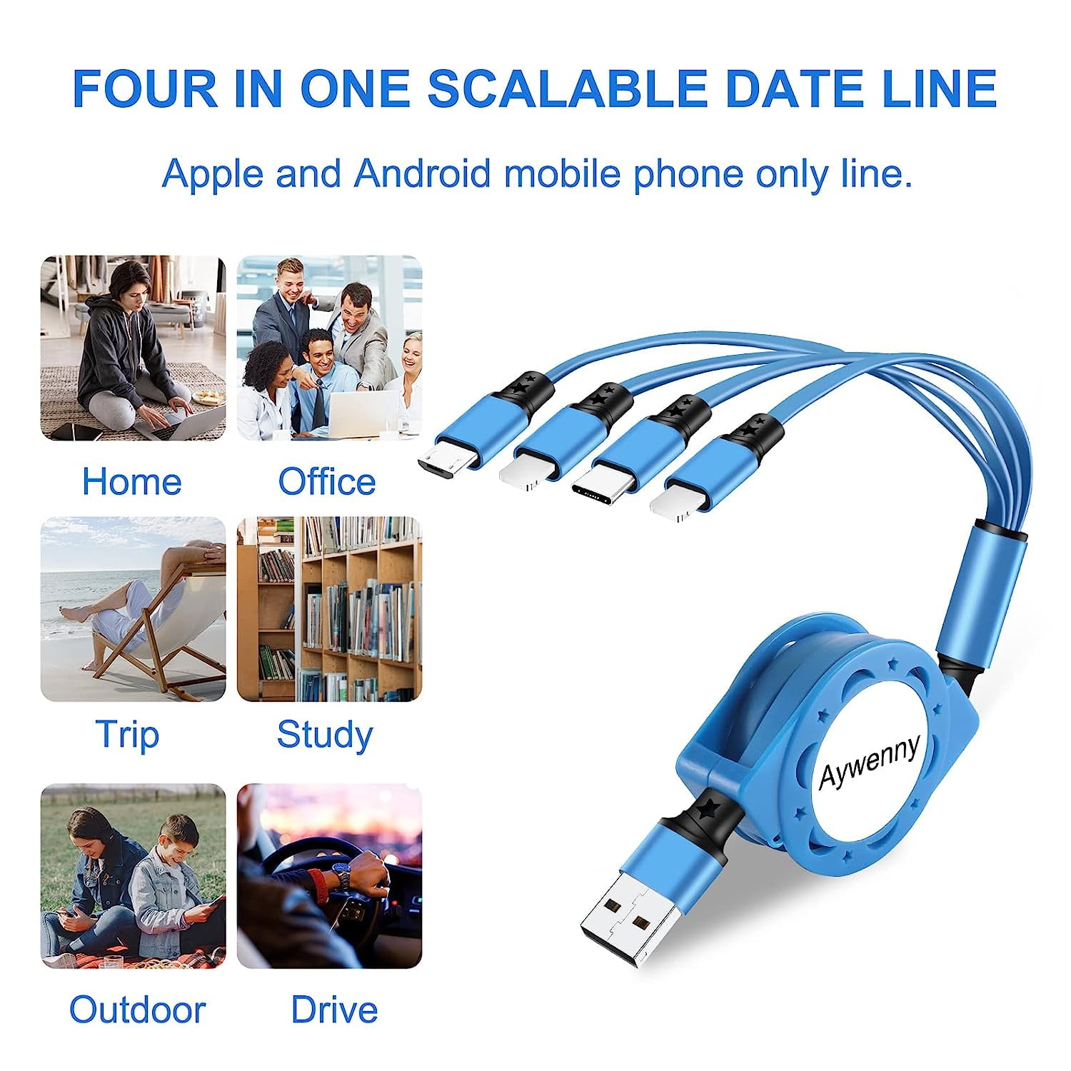 Multi-function charging cable 42 pack 3.3 feet retractable fast charging cable 4-in-1 multi-function charging cable, with mobile phone//micro port, suitable for mobile phones/tablets/Samsung/and more