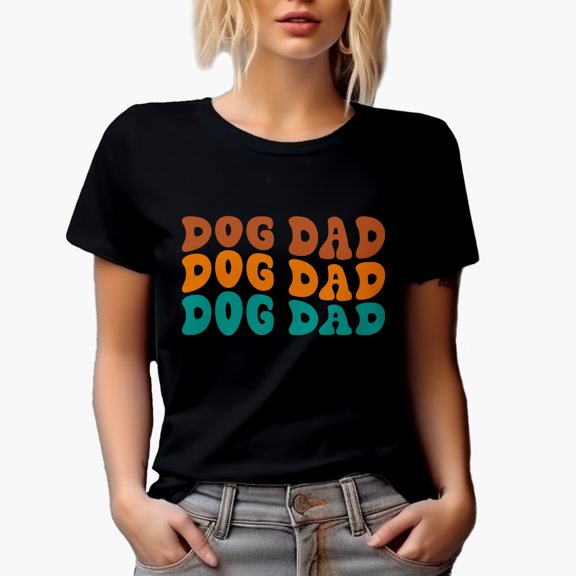 Dog Dad, Dog Parent, Owner or Lover Dads Themed, Groovy Retro Wavy Text Merch Gift, Black T-Shirt, Small