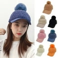 thumbnail image 4 of GENEMA Women Winter Faux Fleece Baseball Peak Cap Fuzzy Warm Solid Color Cute Pompom Hip Hop Sunscreen Visor Brim Beanie Hat, 4 of 19