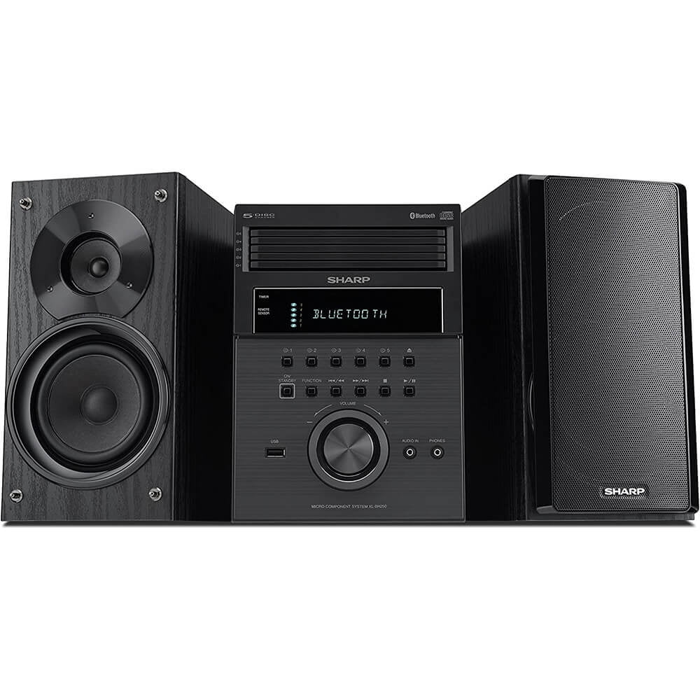 Sharp XL-BH250(GL) Limited Edition 5-Disc Micro Shelf Executive Speaker System with Bluetooth, USB Port for MP3 Playback, AM/FM, Audio in for Digital Players, Champagne Gold and Carbon Fiber Finish