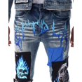 thumbnail image 5 of GFTD LA Los Angeles Men's Skinny Fit Panel Patch Fire Skull Distressed Rip Jeans (38, Blue), 5 of 7