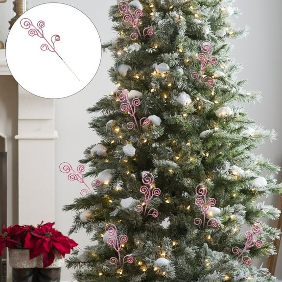 Mums Artificial Flowers 10pcs Glitter Christmas Berry Stems Artificial Christmas Curly Candy Picks Ornaments Decorative Glitter Sticks Branches For Xmas Tree Wreath Crafts Vase Filler Home