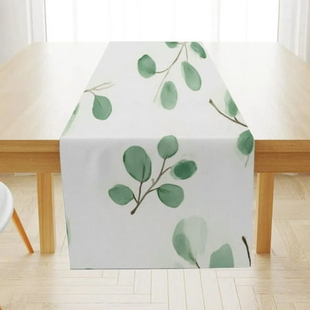 

Amarainy Spring and Summer Kitchen and Living Room Decorative Linen Table Runner with Green Leaf Pattern 13x72 inch