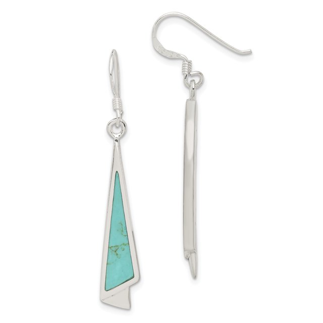 925 Sterling Silver Triangle Turquoise Drop Dangle Boucles d'Oreilles Perle Pierre Naturelle Coquille