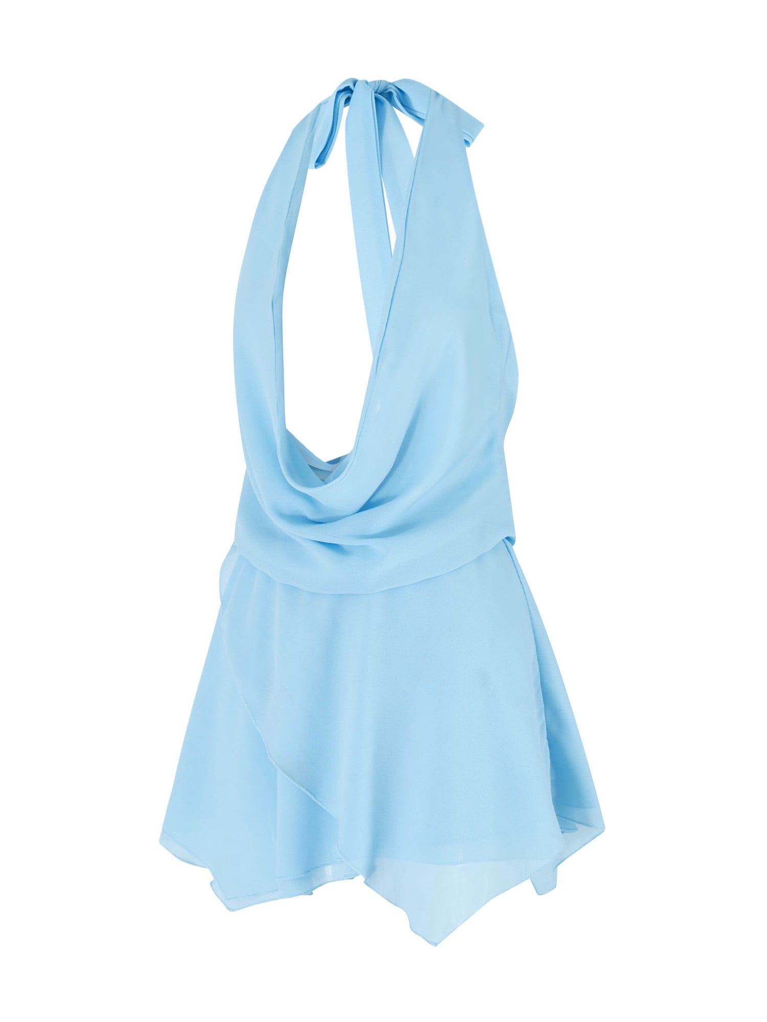 Fortune Women Halter Mini Dress Backless Sheer Layer Short Dress Dresses