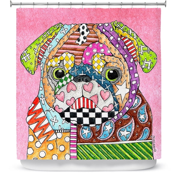 Shower Curtains 70" x 93" from DiaNoche Designs by Marley Ungaro - Pug Dog Light Pink