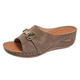 thumbnail image 4 of Rokment Womens Orthopedic Wedges Slides Dress Sandals Beach Summer Fashionable Casual Leather Open Toe Arch Support Platform Walking Slip on Dressy Mid Heels for Ladies Khaki Size 9, 4 of 5