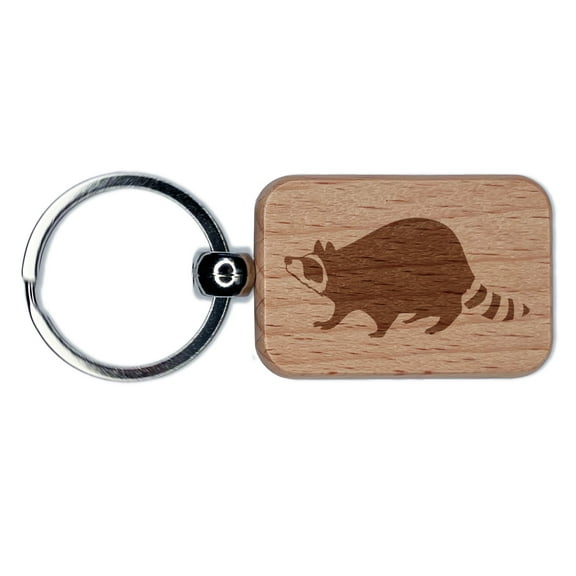 Wandering Raccoon Trash Panda Rectangle Keychain Charm Tag - Engraved Wood