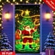 thumbnail image 1 of Cubierta de puerta navideña fluorescente con estampado de Papá Noel y árbol | Pancarta navideña luminosa para decoración de interiores y exteriores | Decoración de puerta de poliéster de 90 x 180 cm, 1 of 5