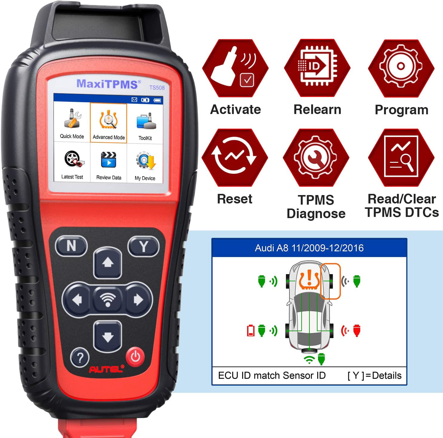 Autel MaxiTPMS TS508 TPMS Relearn Tool 2021 Newest Free Update Activate/Relearn All Brand Sensors 4 Modes to Program MX-Sersors 315/433MHz Upgraded Version of TS501/TS408 with Quick/Advanced Mode 
