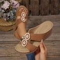 thumbnail image 2 of CYMMPU Women's Double Floral Accent Wedge Mules, Open Toe Crisscross Strap Slip On Summer Outdoor Sandals Brown 40, 2 of 6