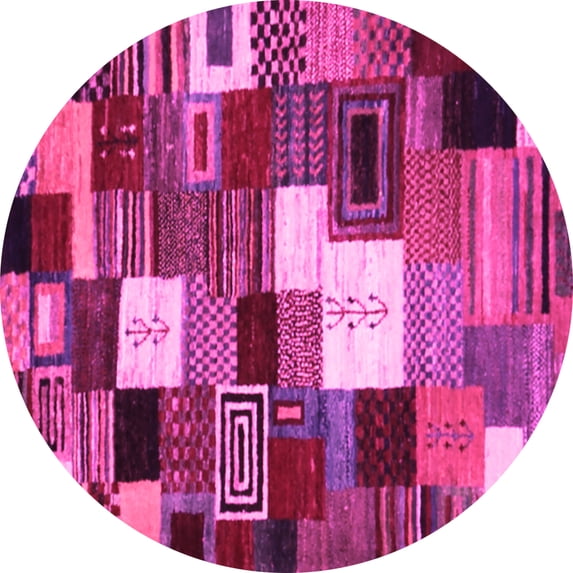 Ahgly Company Indoor Round Abstract Pink Contemporary Area Rugs, 7' Round