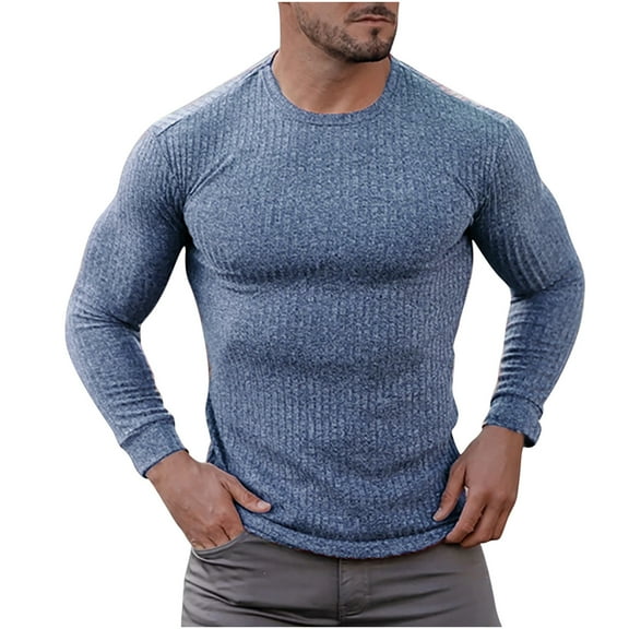 jjayotai Mens Sweater Tops Clearance Mens Tight Fit Sweater Long Sleeve Crewneck Pullover Shirts Ribbed Stripe Thin Sweaters Slim Fit Winter Lightweight Knit Athletic Tops