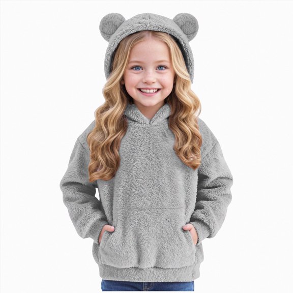 BOBOGOJP Girls Oversized Hoodies Fleece Pullover Sweatshirts Kids Fashion Casual Outfits Fall Winter Clothes Grey,Size 8-9 Years