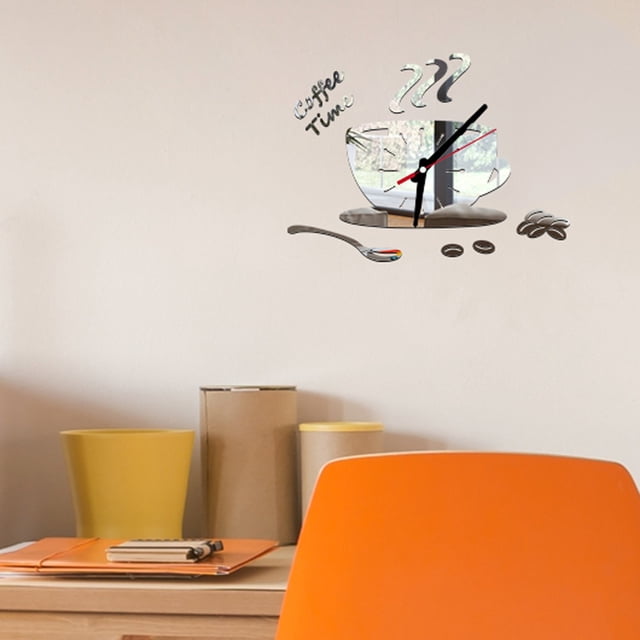 kiplyki Coffee Diy Acrylic Shape Removable 3D Mirror Wall Sticker Decorative Clock