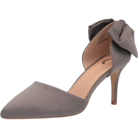 JOURNEE COLLECTION Womens Gray Satin Bow Accent Cushioned Tanzi Pointed Toe Stiletto Slip On Dress Pumps Shoes 8
