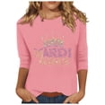 thumbnail image 3 of Jinhomg Womens Plus Size Mardi Gras Tops Novelty Fancy Letter Print Party Shirt Spring Lightweight 3/4 Sleeve Carnival Themed Party Pullovers Pink L, 3 of 6